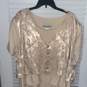 Another Thyme Cream Floral Satin Button Front Women's Dress